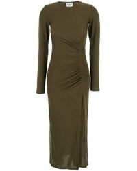 Isabel Marant - 'Jelina' Midi Dress With Round Neck And Ruched Details - Lyst
