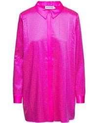 Self-Portrait - Shirt With All-over Crystal Embellishment In Fuchsia Satin Woman - Lyst