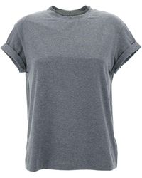 Brunello Cucinelli - Crewn Neck T-Shirt With Pearls - Lyst