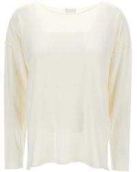 Allude - Ivory Long-sleeve Top With Boat Neckline In Cotton And Cashmere Woman - Lyst