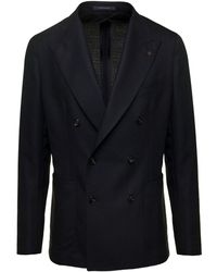 Tagliatore - 'Montecarlo' Double-Breasted Jacket With Logo Pin In - Lyst