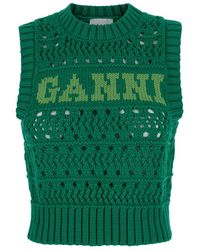 Ganni - Crochet Vest With Logo - Lyst