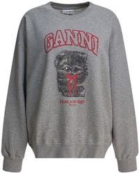 Ganni - "Margot Kitty Print" Crewneck Sweatshirt - Lyst