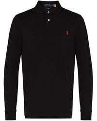 Polo Ralph Lauren - Black Long-sleeved Logo-embroidered Custom Slim-fit Cotton-piqué Shirt - Lyst