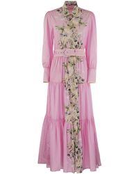 Mc2 Saint Barth - Long Cotton Dress With Floral Pattern - Lyst