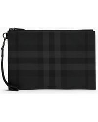 Burberry - Charcoal Zipped Pouch Check - Lyst