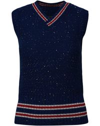 MSGM - Blue Wool Blend Varsity Sweater - Lyst