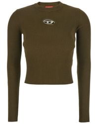 DIESEL - 'M-Valari' Cropped Long-Sleeve Crewneck T-Shirt With Logo On The Front - Lyst