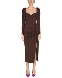 Self-Portrait Dress With Draping - Brown
