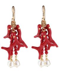 Dolce & Gabbana - Creole Earrings With Coral Branches And Pearls - Lyst