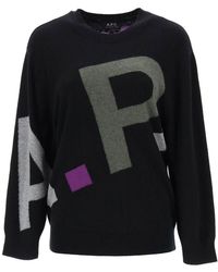 A.P.C. - Sweater In Virgin Wool With Logo Pattern - Lyst