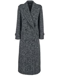 Plain - Grey Double-breasted Coat With Wide Notched Revers In Wool Woman - Lyst