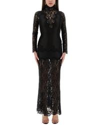 Rabanne - Lace And Jersey Long Dress - Lyst