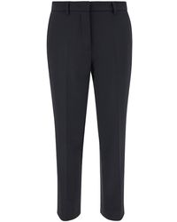Plain - Black Straight Pants With Belt Loops In Double Crepe Woman - Lyst