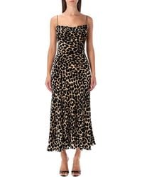 Balmain - Leopard-Print Velvet Midi Dress With Thin Straps - Lyst