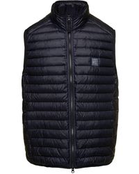Stone Island E Down Vest With Logo Patch In Nylon Man - Blue