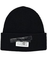 MM6 by Maison Martin Margiela - Wool Blend Ribbed Beanie Black - Lyst