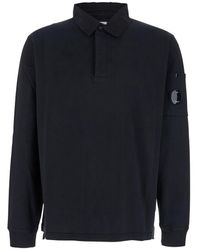 C.P. Company - Sweatshirt With Polo Shirt Style Collar And Logo Plaque On The Sleeve - Lyst