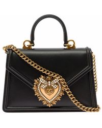 Dolce & Gabbana - 'mini Devotion' Black Handbag With Logo Plaque In Leather Woman - Lyst