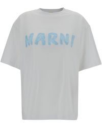 Marni - White Crewneck T-shirt With Logo Print In Cotton Woman - Lyst