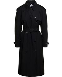 Burberry Montrose Belted Cotton Trench Coat in Black | Lyst