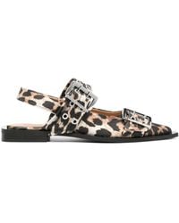 Ganni - Leopard Print Slingback Ballets - Lyst