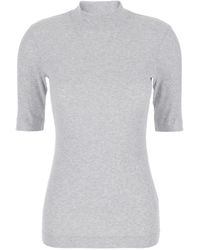 Brunello Cucinelli - Grey Mock Neck T-shirt With Short Sleeves In Cotton Woman - Lyst