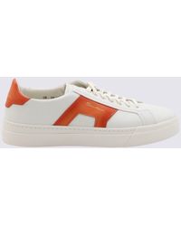Santoni - White And Orange Leather Sneakers - Lyst