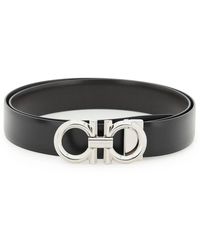 Ferragamo Leather Gancini Reversible Belt - Black