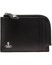 Vivienne Westwood - Black Card-holder With Zip And Orb Motif In Grainy Leather - Lyst