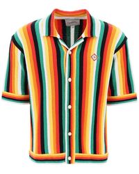Casablanca - Striped Knit Bowling Shirt With Nine Words - Lyst