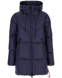 AFTER LABEL - 'vienna' Blue Hooded Down Jacket In Quilted Tech Fabric Woman - Lyst