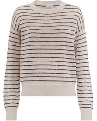 Brunello Cucinelli - Striped Cotton Sweater - Lyst