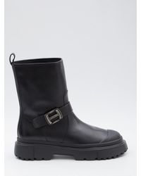 Hogan - Logo Buckled Canvas Boots - Lyst