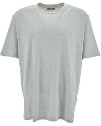 Balmain - Grey Crewneck T-shirt With Contrasting Logo Embroidery In Cotton Man - Lyst