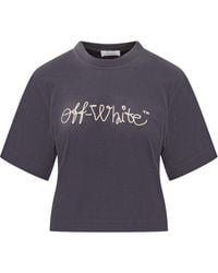 Off-White c/o Virgil Abloh - Gray Crop T-shirt With Logo Embroidery - Lyst