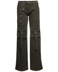Blumarine - Military Green Cargo Jeans With Buckles And Branded Button In Stretch Cotton Denim Woman - Lyst