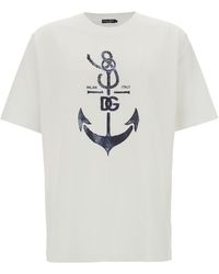 Dolce & Gabbana - Oversized White T-shirt With Branded Anchor Print In Cotton Man - Lyst
