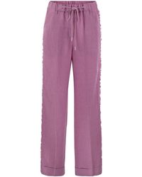 Peserico - Linen Trousers With Side Fringes - Lyst