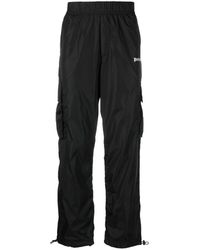 Palm Angels Nylon Cargo Trousers With Side Contrast Track Bands - Black