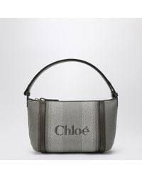 Chloé - Dark Green Striped Carry Tote Bag In Canvas - Lyst