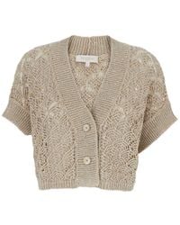 Antonelli - Crop Cardigan With V-Neck And And Sequins Applied All-Over - Lyst