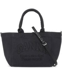 Ganni - Embroidered Logo Tote Bag With - Lyst