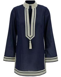 Tory Burch - E Tunic With Contrasting Details And Tassel In Cotton - Lyst