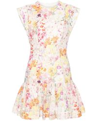 Zimmermann - Floral Print Linen Flounce Short Dress - Lyst