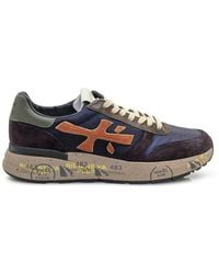 Premiata - Blue And Brown Leather And Suede Sneakers - Lyst
