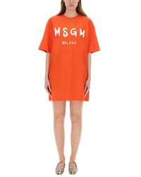 MSGM - Short Dress With Logo - Lyst