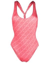 Fendi - Mirror Logo-Print Swimsuit - Lyst
