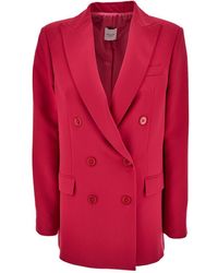 Plain - Fuchsia Double-breasted Jacket With Peaked Revers And Tonal Buttons In Stretch Fabric Woman - Lyst