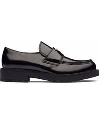 Prada - Chocolate Brushed Leather Loafers Shoes - Lyst